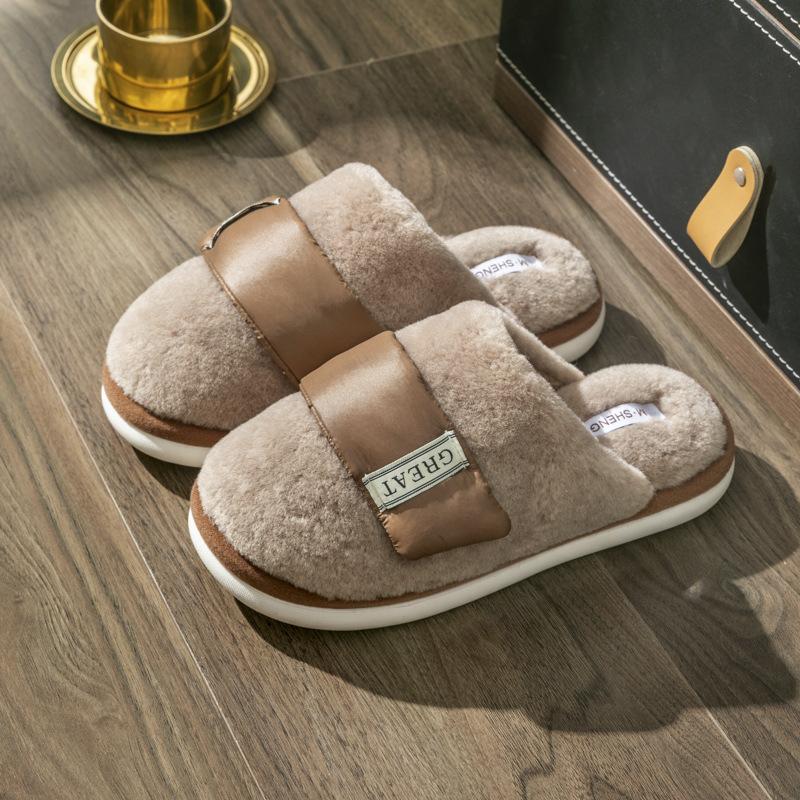 

Хлопковые тапочки на липучке для пола, зимние теплые домашние тапочки для пары, осенние пушистые тапочки 44-45 (suitable for 43-44 feet) кофейный