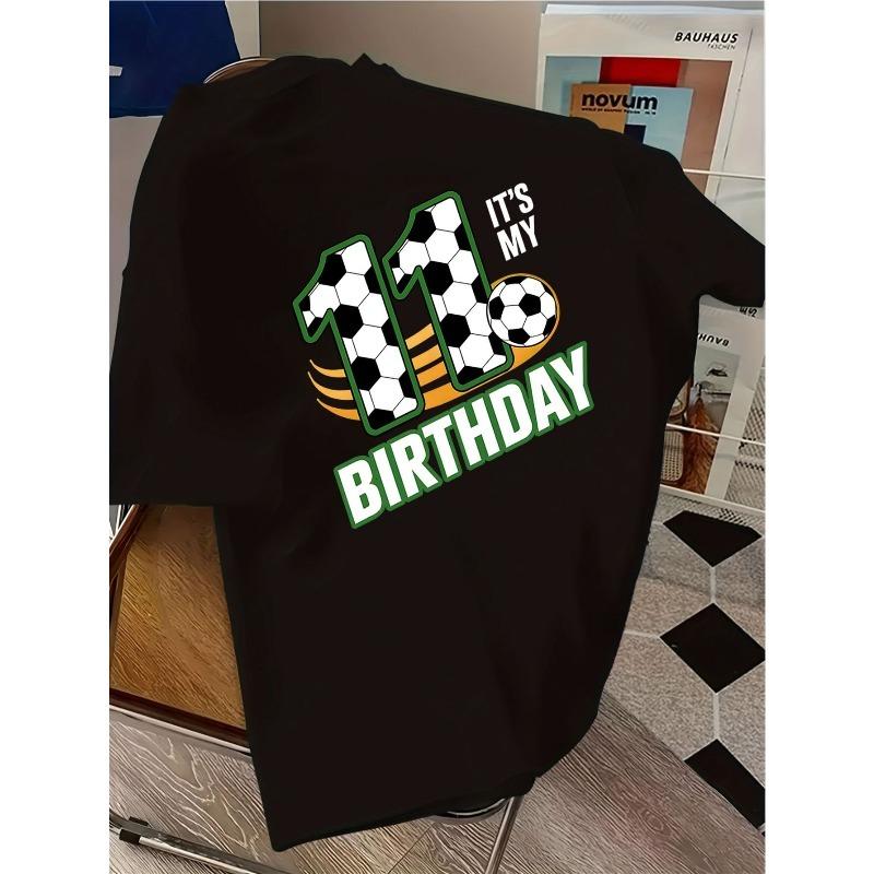 European sizes Children Soccer Pattern Birthday T-Shirt for Boys and Girls Children's Day Gift Printed Cartoon Sleeve Casual Breathable Sporty Style