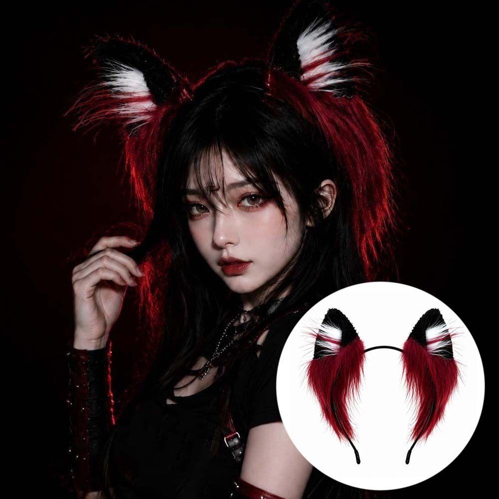 Soft Plush Faux Fur Headwear Red Black Halloween Hair Hoop Wolf Ears Headband Club Events