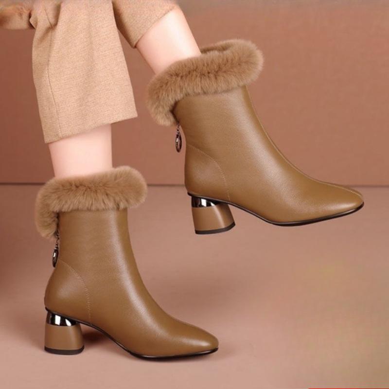 

Зимние женские туфли на толстом каблуке, средний каблук, короткие сапоги, нескользящие женские сапоги 40 кофейный