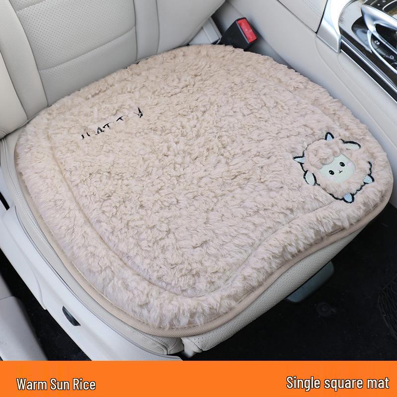 Universal Embroidered Lambswool Car Seat Cushion Set - Winter Warm 3-Piece Interior Decor.
