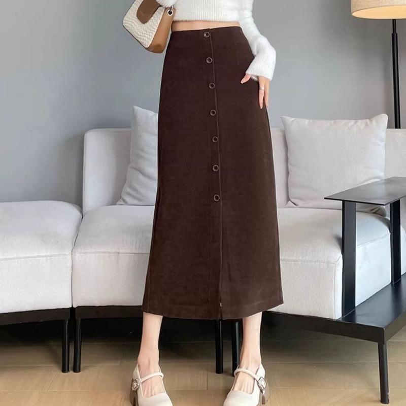 Women Corduroy Skirt High Waist Autumn Winter Knitted A Line Flowy Elegant Skirts
