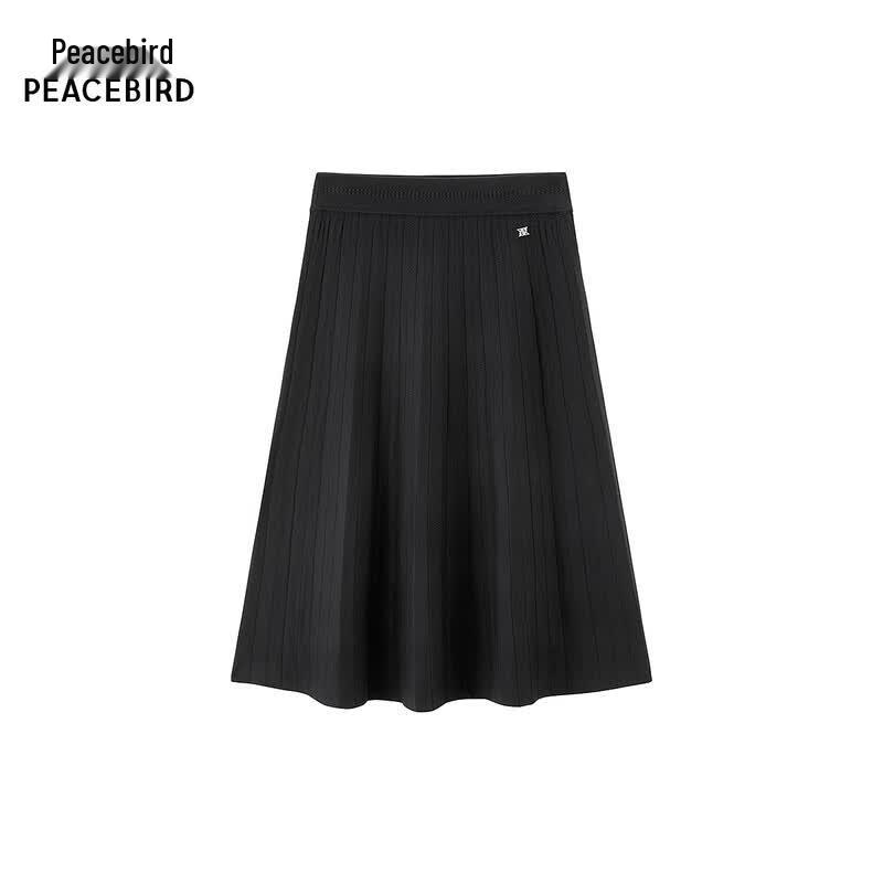 Peacebird Knitted Pleated A-line Midi Skirt L