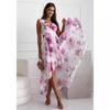 Elegante Abito Lungo in Chiffon Senza Maniche con Scollo a V Donna Moda Stampa Vita Alta Pieghettato Festa Casual