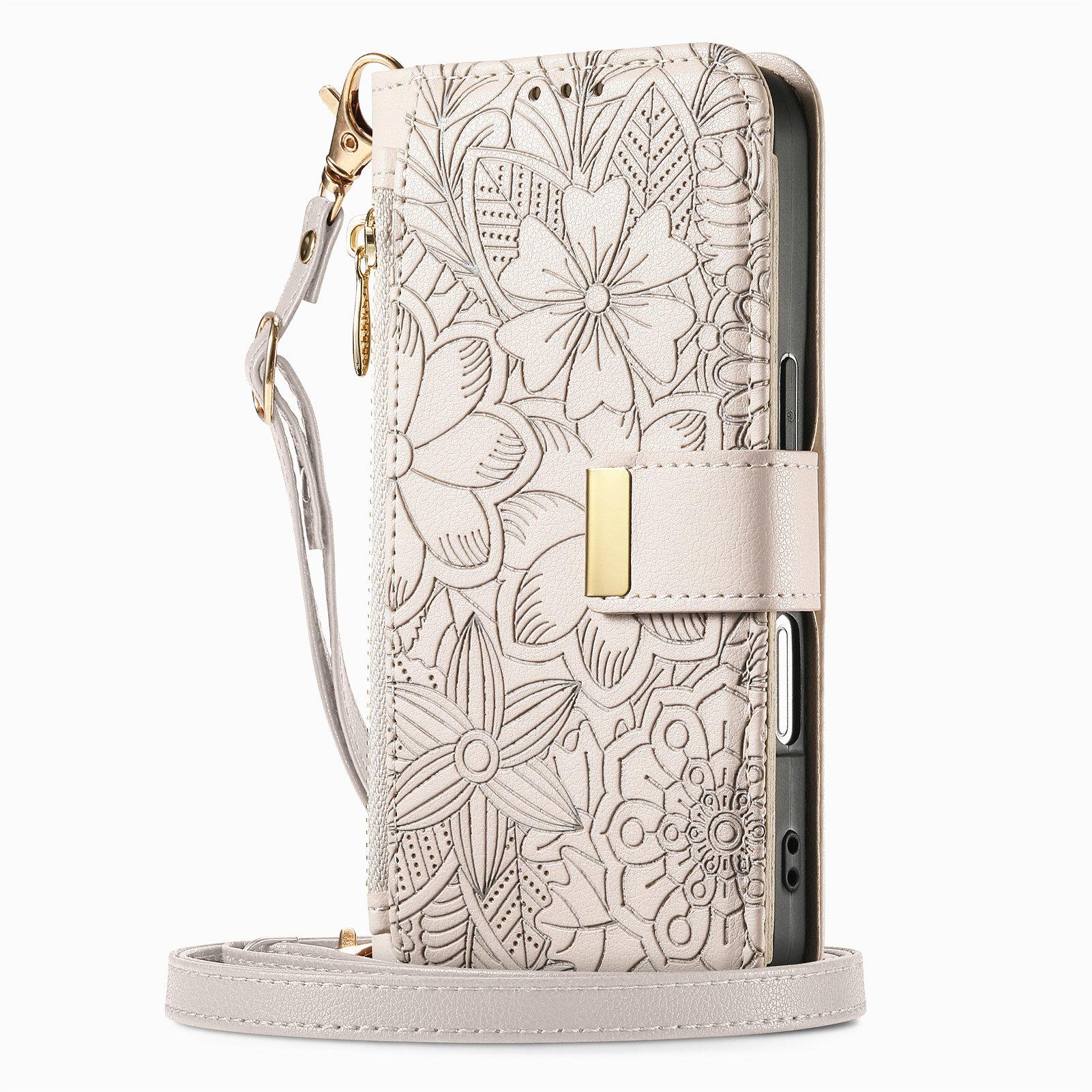 

Цветочный кожаный чехол-кошелек для серии iPhone 12-17. со съемным плечевым ремнем iPhone 17 Air серый