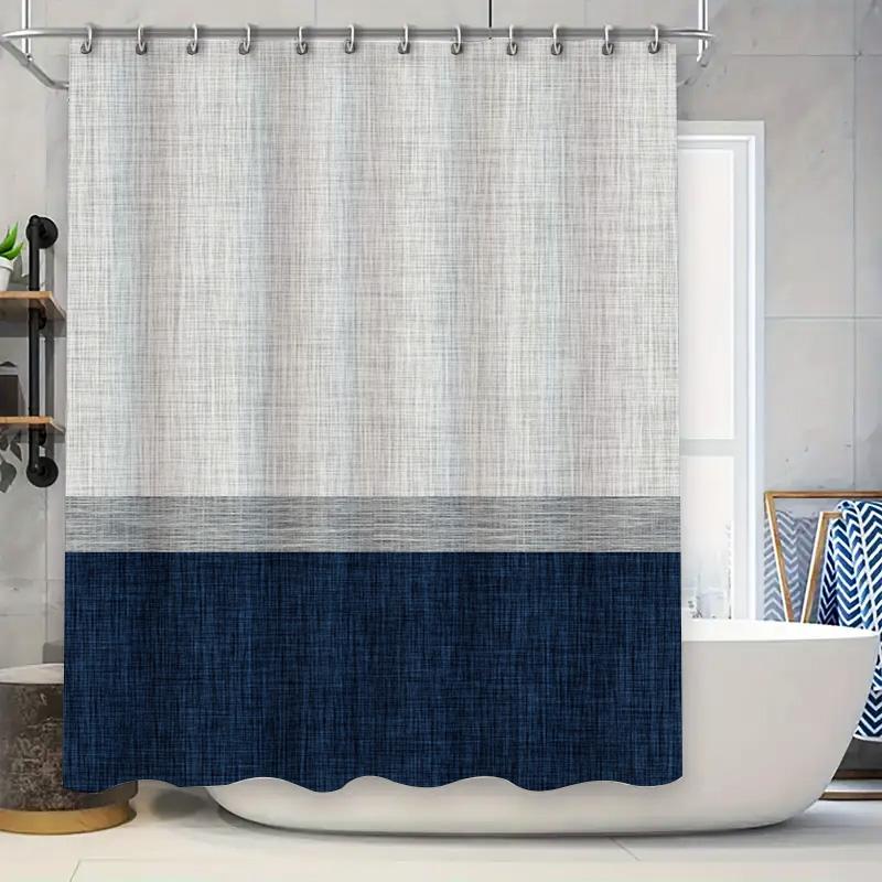 

Modern Bath Shower Curtain With Two-Tone Design Blue And White Fabric Shower Caddy For Bathroom Decorations In White Colorway W60H190(CM)-1 Pcs