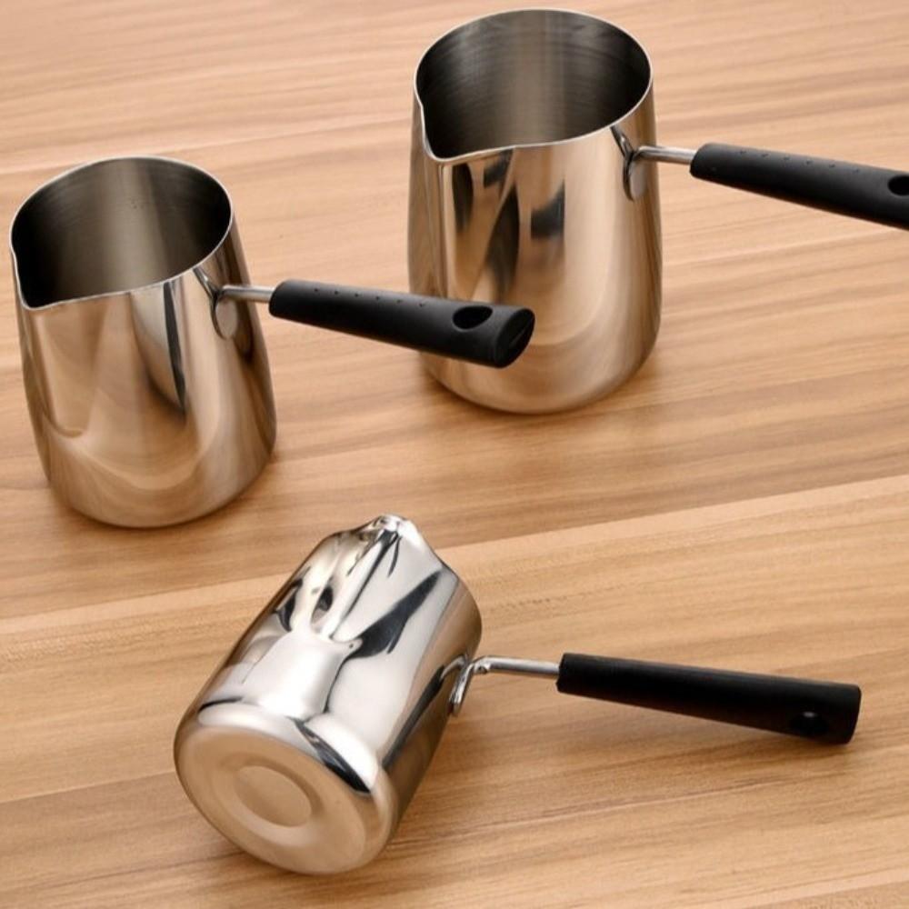Stainless Steel Coffee Pot Professional Long Handle Milk Frothing Pitcher V-shaped Mouth Leakproof Hot Milk Cup Restaurant Daily