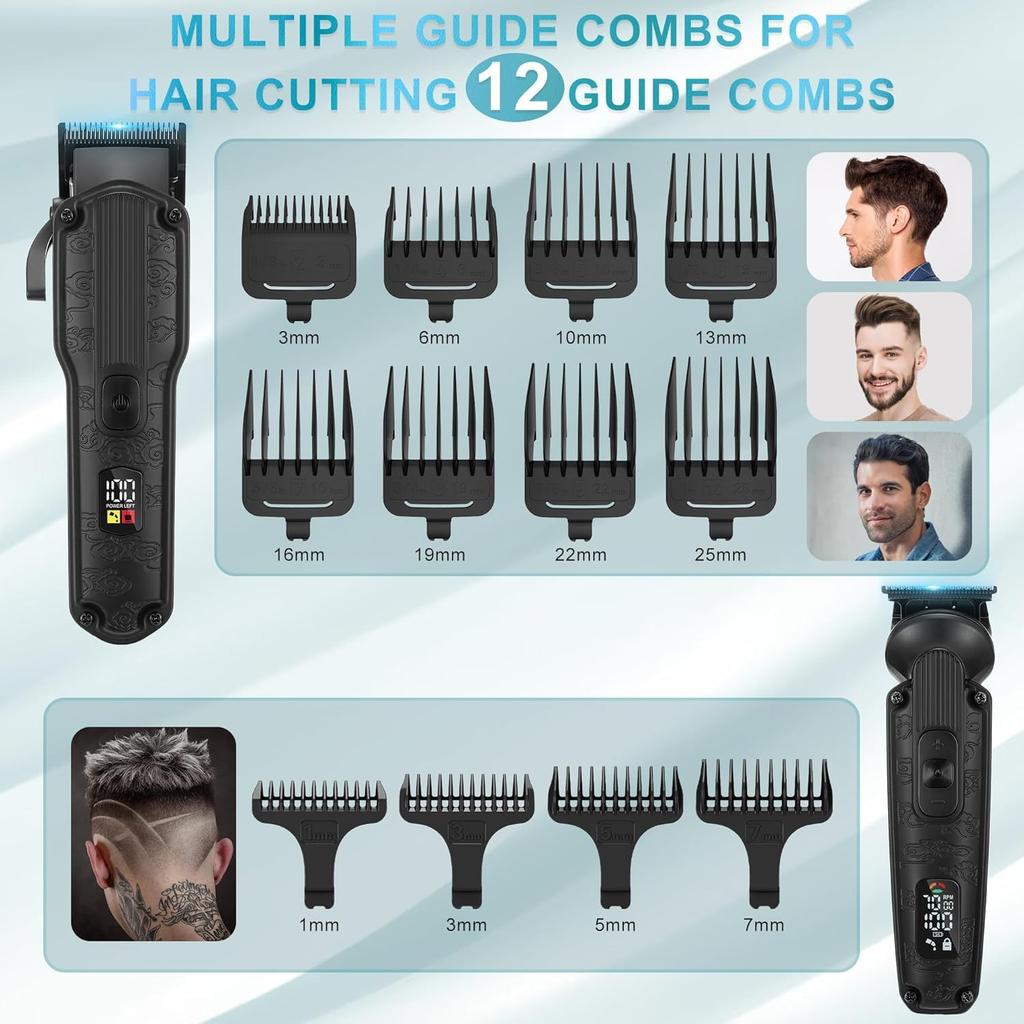 Scttomon Professional Hair Cutting Beard Barber Cordless Cutting Black Men's Set, Trimmer, Razor, Set,