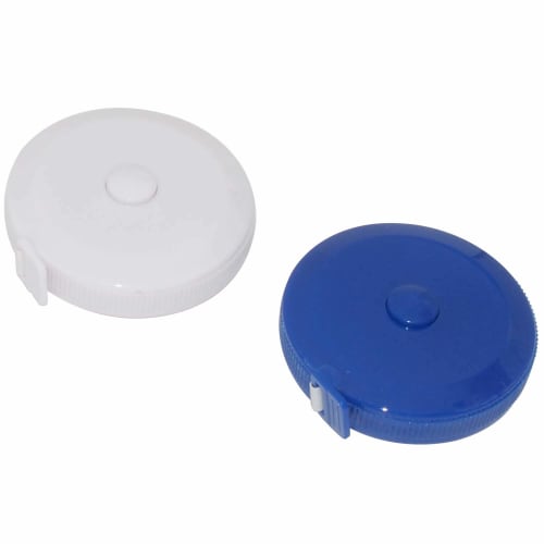 Audiophile Diet Tape Measure, Soft Type, 1.5m, Centimeter and Inch Indications, Retractable, Push Button, White, Blue, 2-Piece Set