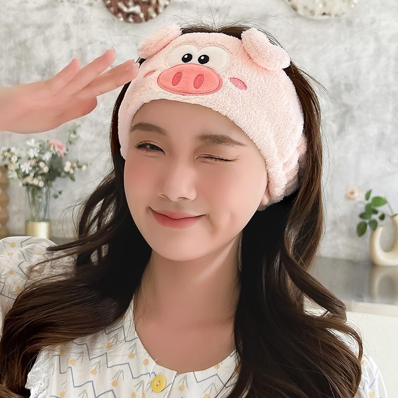 New Cartoon Animal, Little Pig, Coral Velvet Hair Band, Face Wash Headwear, Hair Band, Women's Mask, Cute Hair Band
