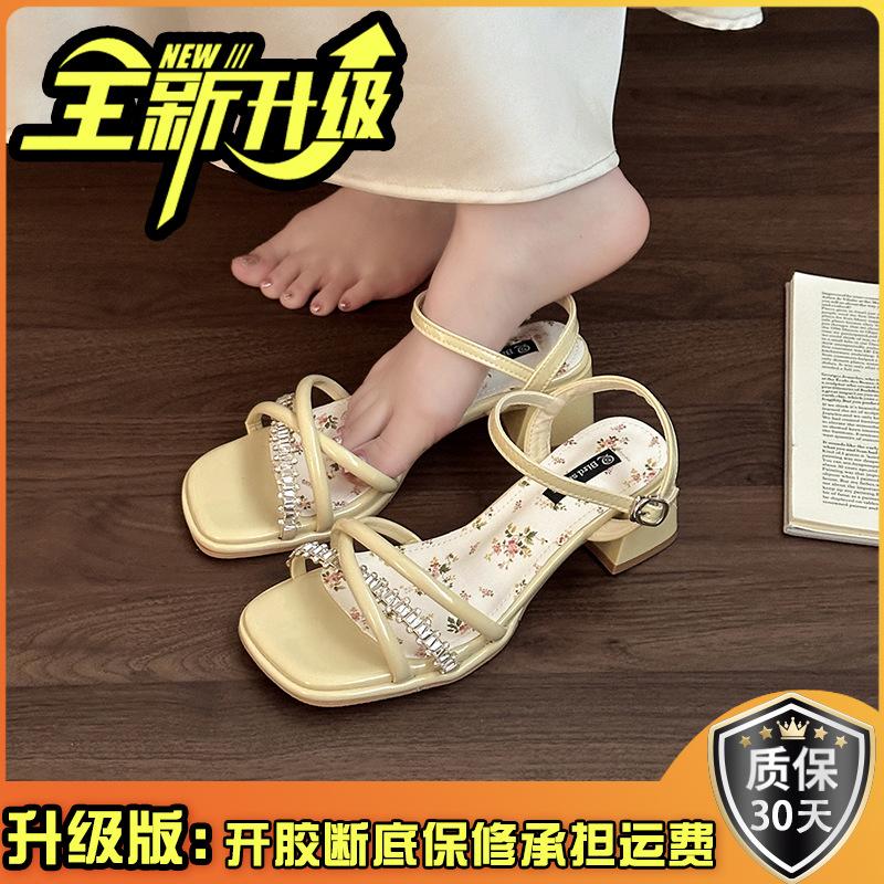 French fairy style bow with high-heeled sandals female 2025 summer new versatile skirt open-toed sandals