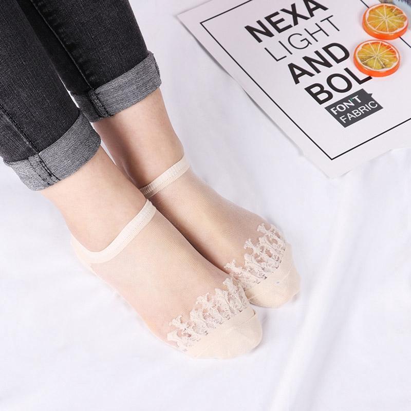 Women Transparent Silk Anckle Socks Lace Short Tube Summer Socks Women's Sheer Socks Silky Lace Ankle Stockings