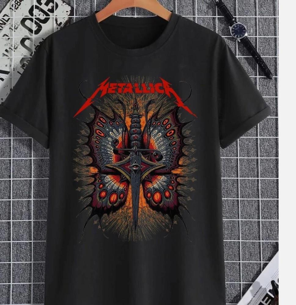 

METALLICA бабочка КЛАССИЧЕСКИЙ РОК футболка хлопок рукав черный панк-рок футболка L