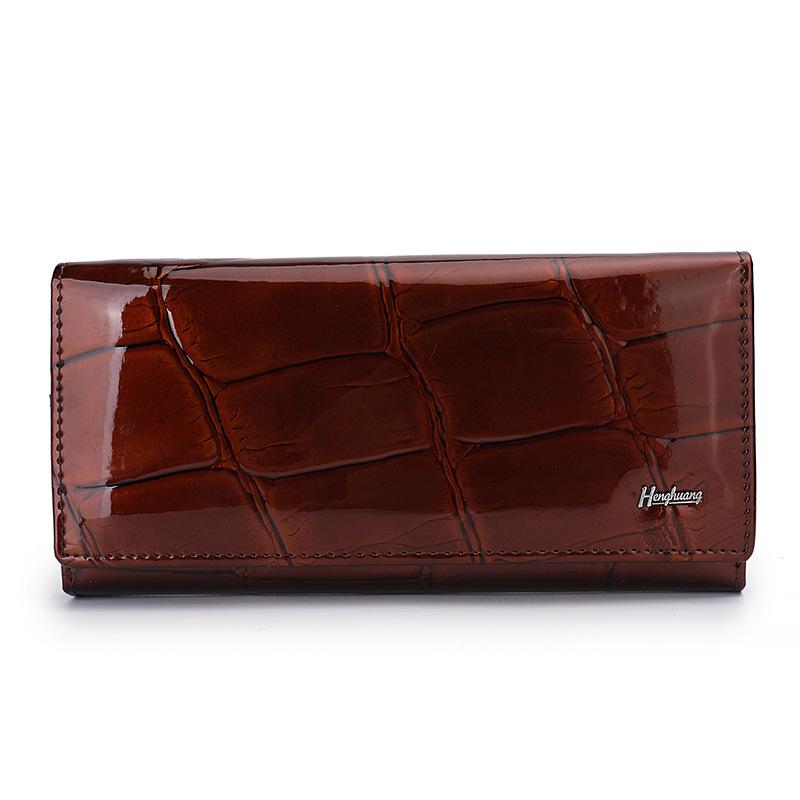 Damen High-End Echtlackleder Clutch Geldbörse mit Steinmuster und Magnetverschluss