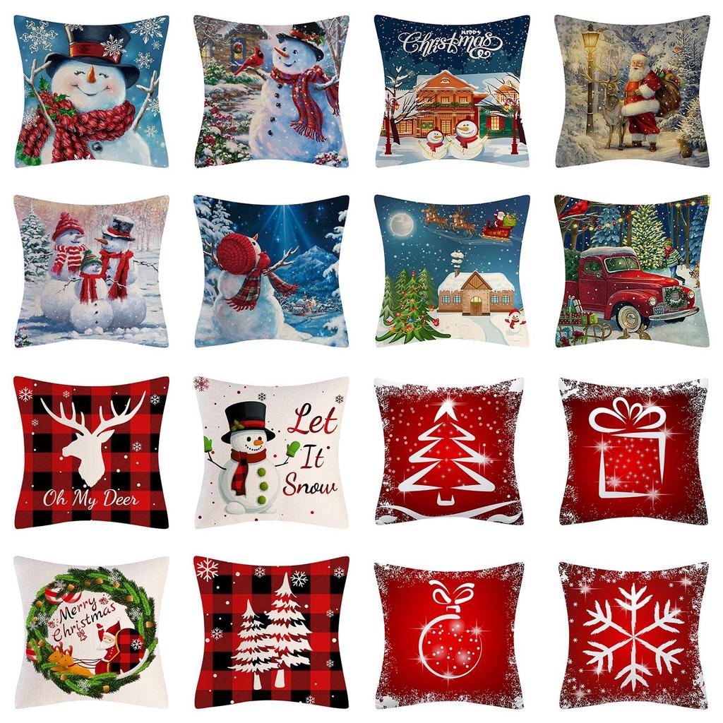 Buy Christmas Pillow Cover 18*18In Rustic Linen Pillowcase for Home at