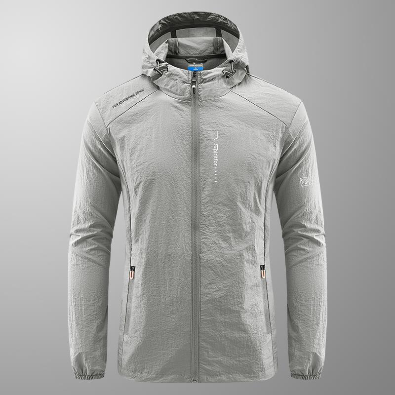 

Ветровка с защитой от ультрафиолета Быстросохнущая куртка Для активного отдыха Солнцезащитная Тонкая Для пеших прогулок Рыбалки Велоспорта С капюшоном Спортивная Легкая M светло-серый