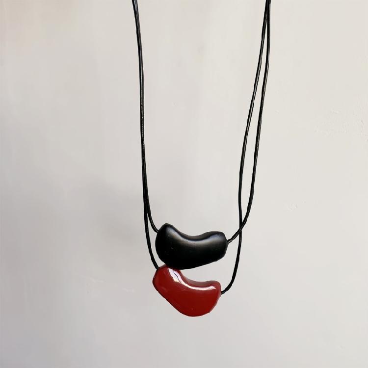 Trendy Enamel Heart Pendant Necklace Sturdy Alloy Adjustable Chain Jewelry Accessory Portable for Female Fashion