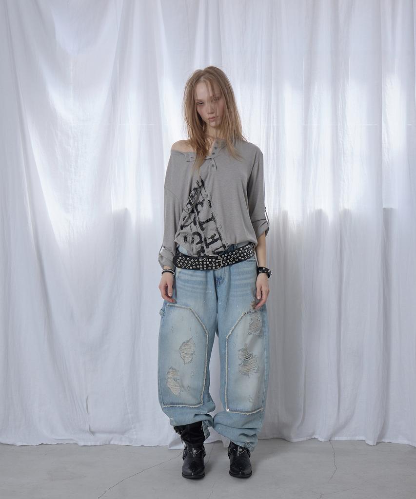 Aesimeteuli Asymmetry Henry Long Sleeve Top / Gray