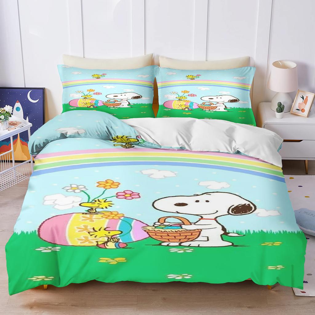 Snoopy Bedroom Anime Duvet Set Bedding King Size Luxury Cover 3-Piece Polyester Christmas Decorations Cute Printed Cartoon Home