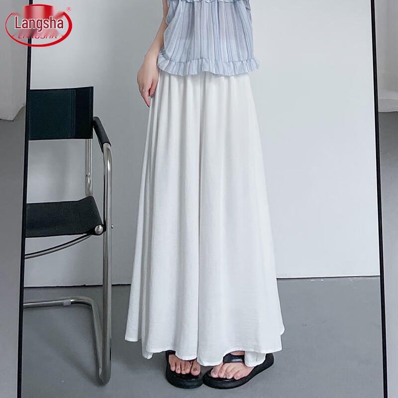 LANGSHA Women's High-Waist Pleated A-Line Skirt Pants