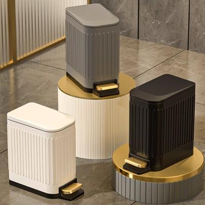 6L Stainless Steel Gold Foot Pedal Light Luxuary Trash Can, Embossing Narrow Trash Can, Bathroom Bedroom Office Hotel Home