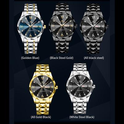 Luxury Men’s Quartz Watches Man 30m Waterproof Luminous Date Week Stainless Steel Men Watch Casual Sports Quartz Watches Male Clock