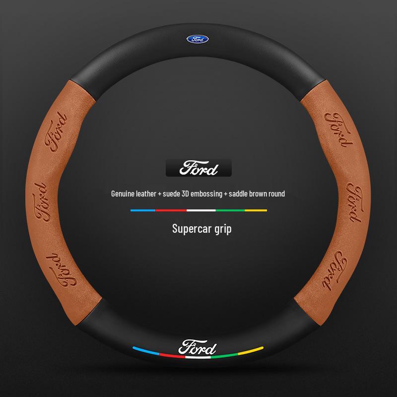 Genuine Leather Suede Carbon Fiber Steering Wheel Cover for JMC Ford Territory 2019-2021, Universal All-Season Model