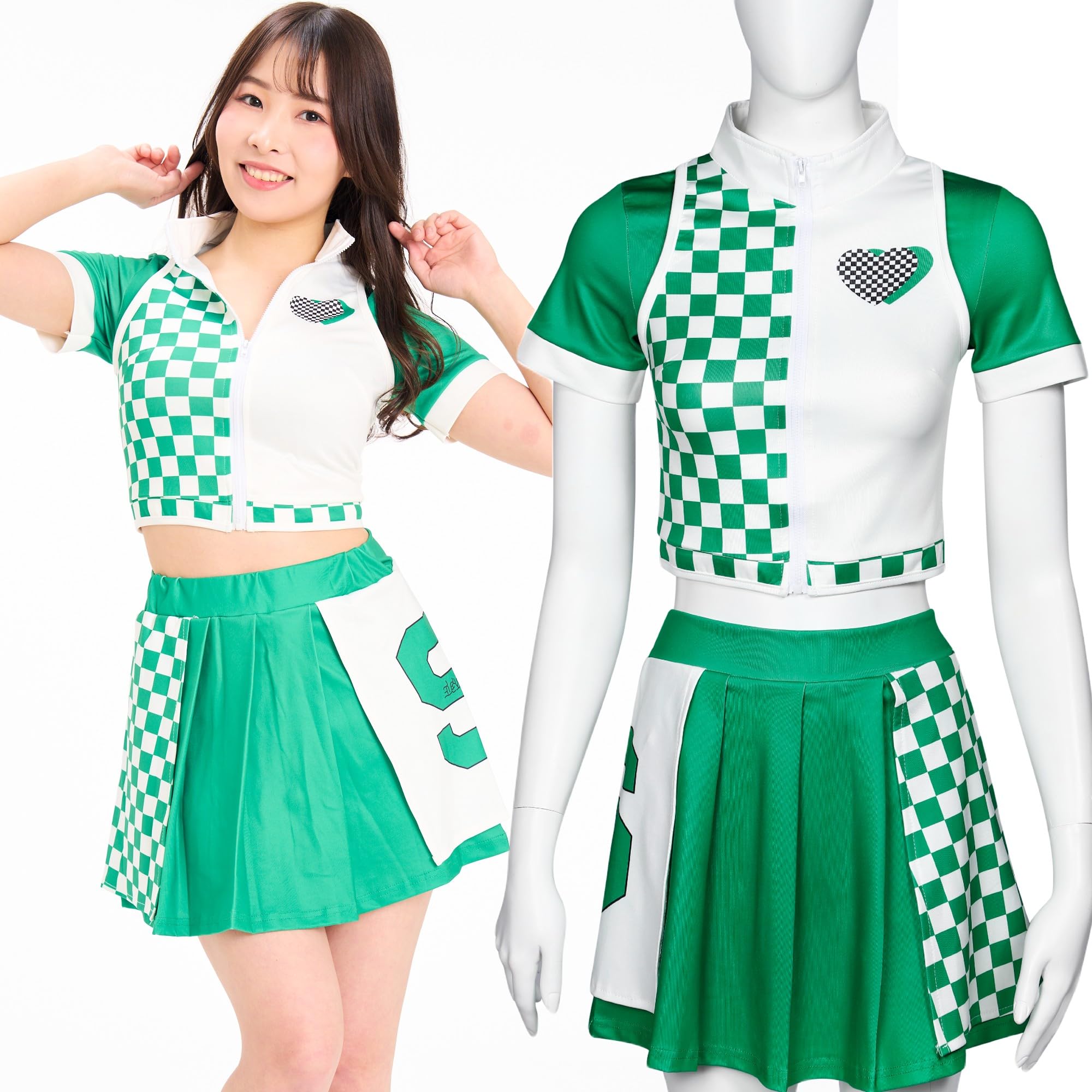 [kitamurasyokai] Cheerleader Cosplay, Cheer Girl Cosplay, Women s Adult Sexy Costume, Cheer Girl Cosplay Uniform… (XL, Green)
