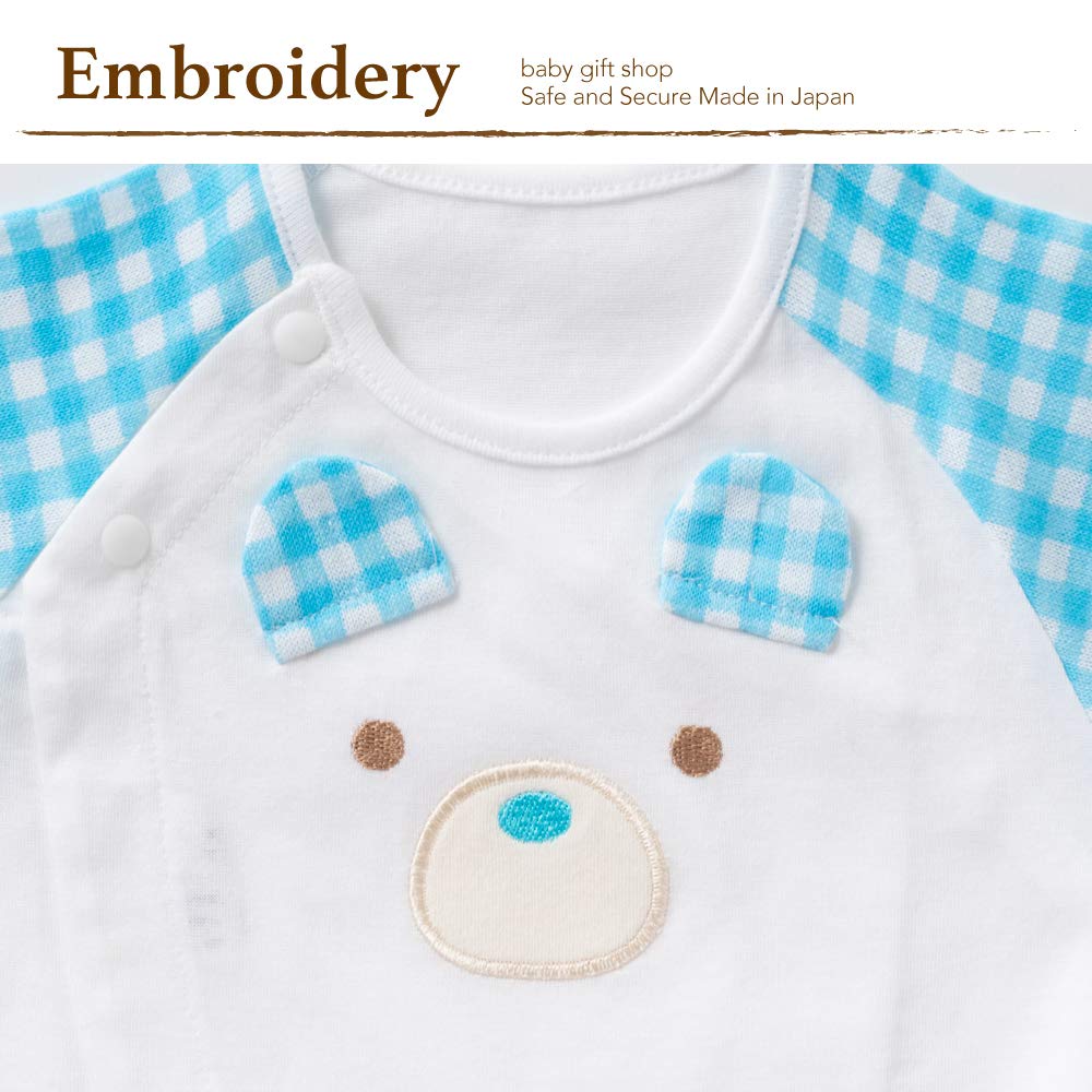 de Plaid Jersey Bear All Snap Newborn Baby Made in Japan [Cream Coco] Two-Way [Crotch Replacement/2way] 50-70cm (Blue)