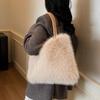 Women Fashion Plush Shoulder Bag Solid Color Woven Strap Large Capacity Soft Material Lightweight Daily Commute Handbag KTB