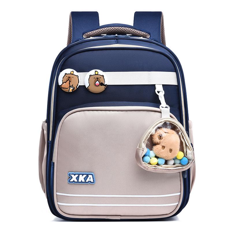 

Рюкзак для младших школьников, мужской легкий рюкзак для защиты позвоночника, милый рюкзак для снижения нагрузки, для девочек, большой вместимости темно-синий