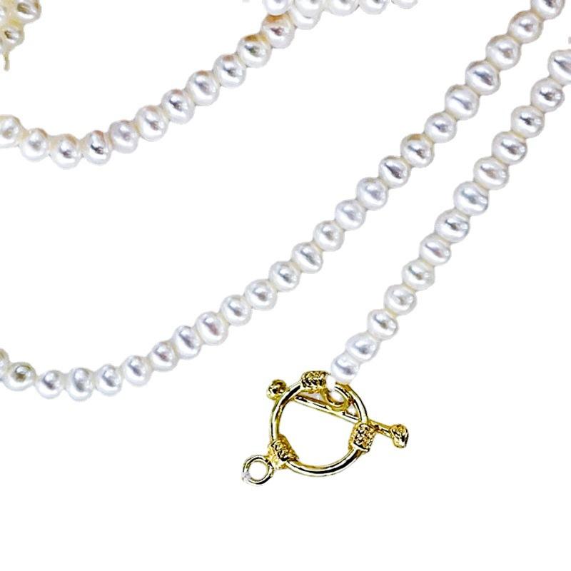 Korean style long natural freshwater pearl sweater chain, fashionable light luxury new multi-layered OT buckle versatile necklace for women