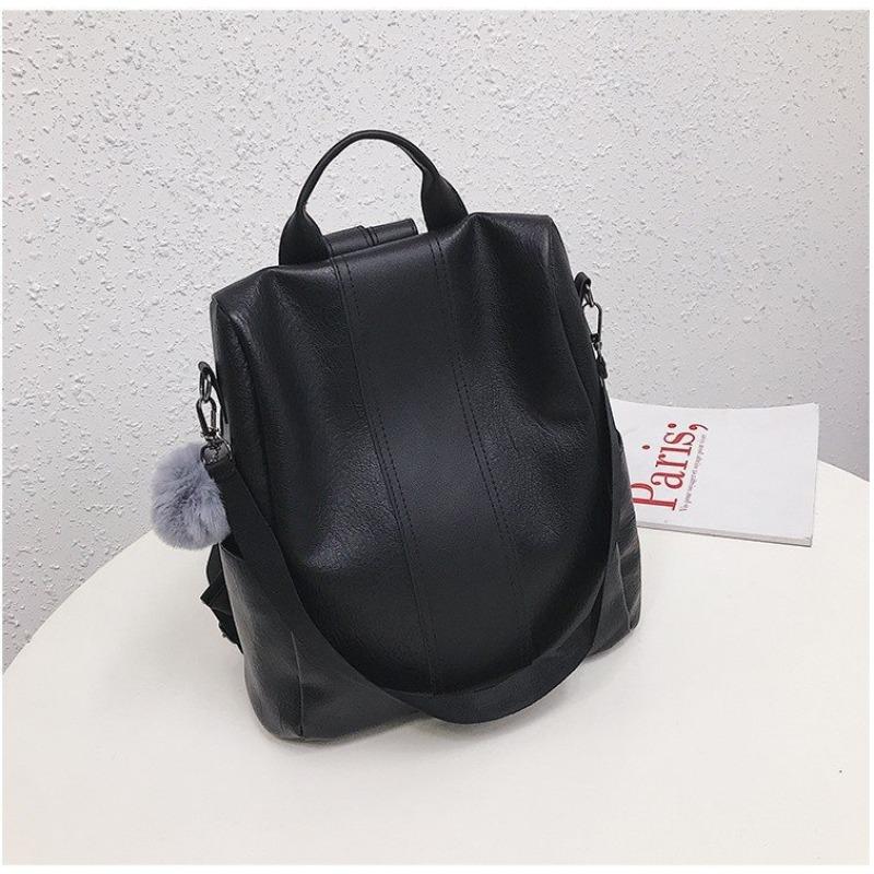 

Backpack women s new trendy soft leather versatile fashion casual personalized backpack color matching чёрный