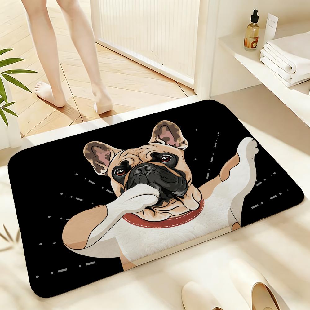 Soft Absorbent Non-Slip Rug Cute Frenchie Floor Mat Home Decor Doormat Bedroom Floor Mat Shower Carpet