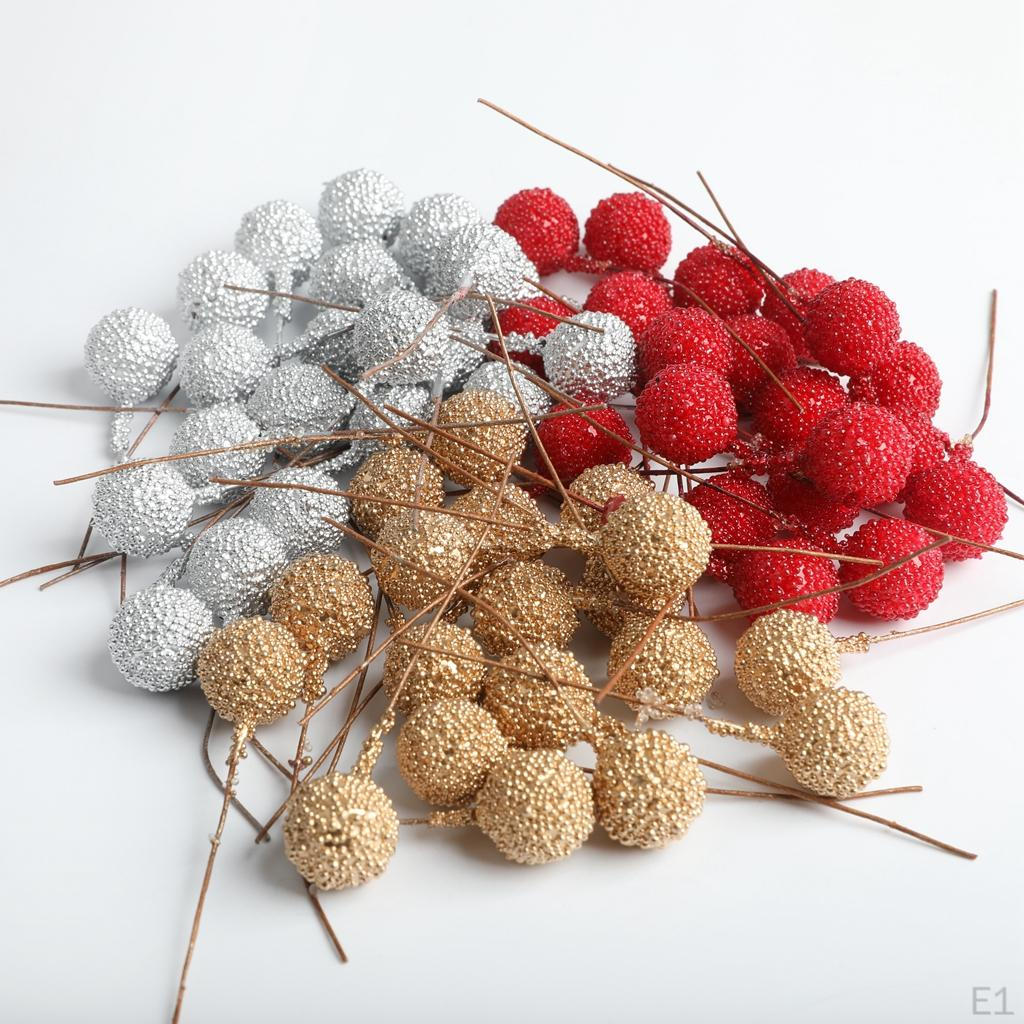Picks Set of 100 – Artificial Berries with Embellishments for DIY Christmas Garlands Wreaths