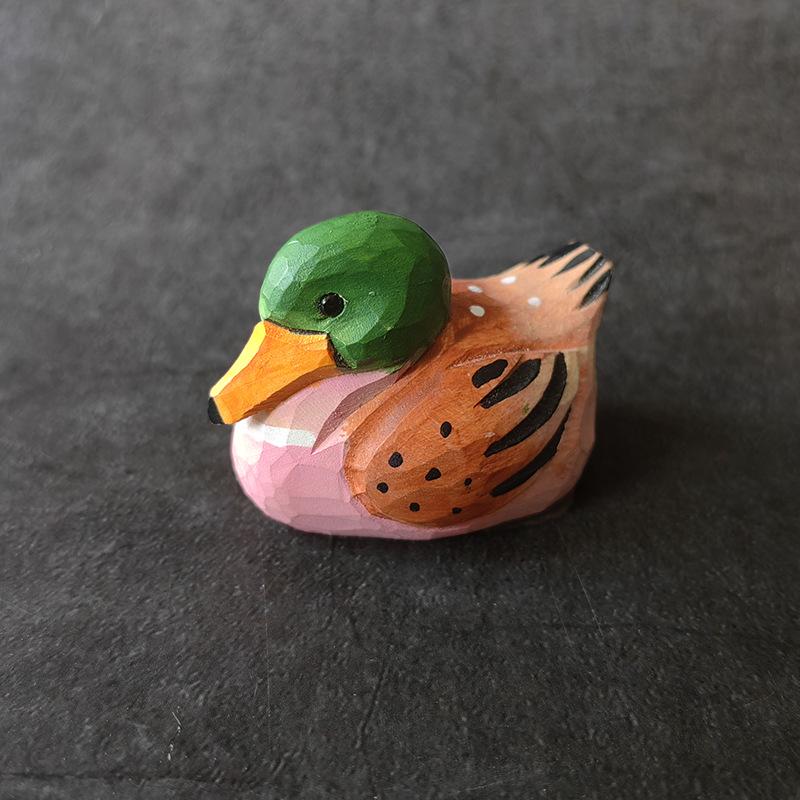 Handcrafted Solid Wood Little Duck Carving Ornament for Home or Office