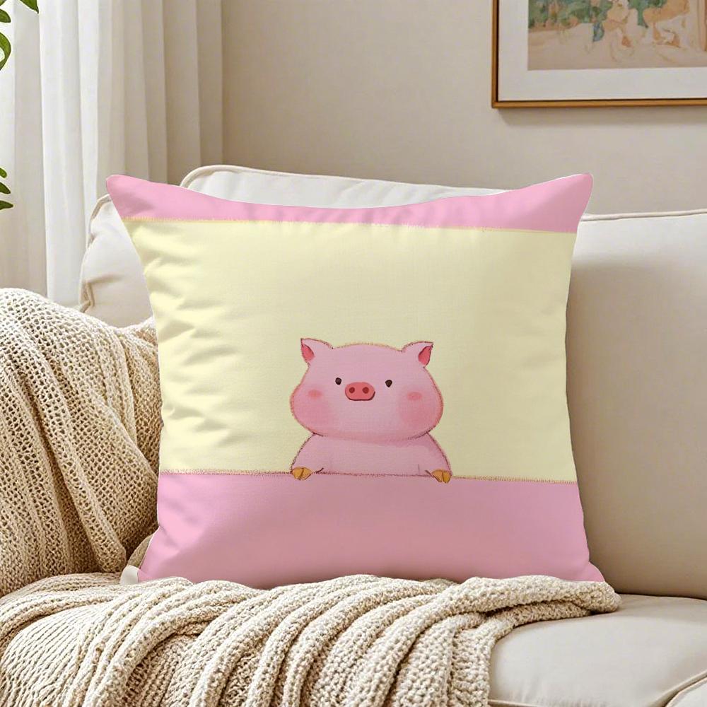 Pretty Elegant Cartoon Cute Pink Pig Cushion Cover Linen Pillowcase Soft  for Sofa Bed Home Room Decor