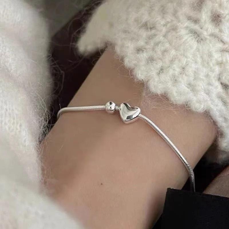 Silver Plated Heart Bead Metal Chain Charm Bracelet for Women Classic Fashion Jewelry Personality Accessories