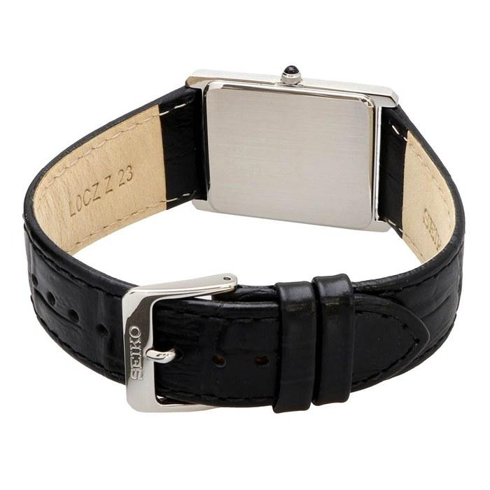 Seiko SWR049 Quartz Square Watch, White Dial, Black Leather Band