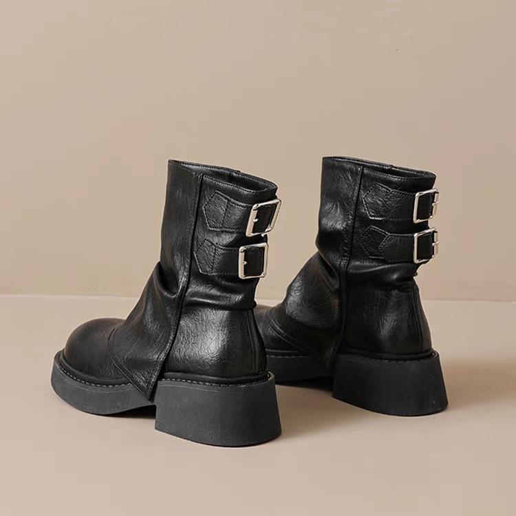 

New Women S Platform Ankle Boots - Buckle Detail Retro Chunky Heel Booties,Fall/Winter Fashion Low-Cut Boots 35