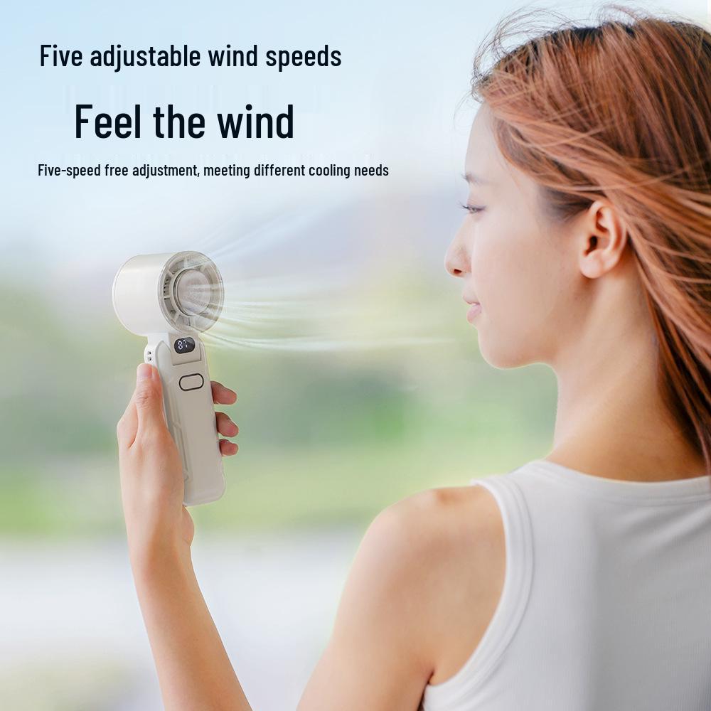 Foldable Portable Handheld Fan with Ice Cooling & Digital Display, High-Speed Turbo Cooling