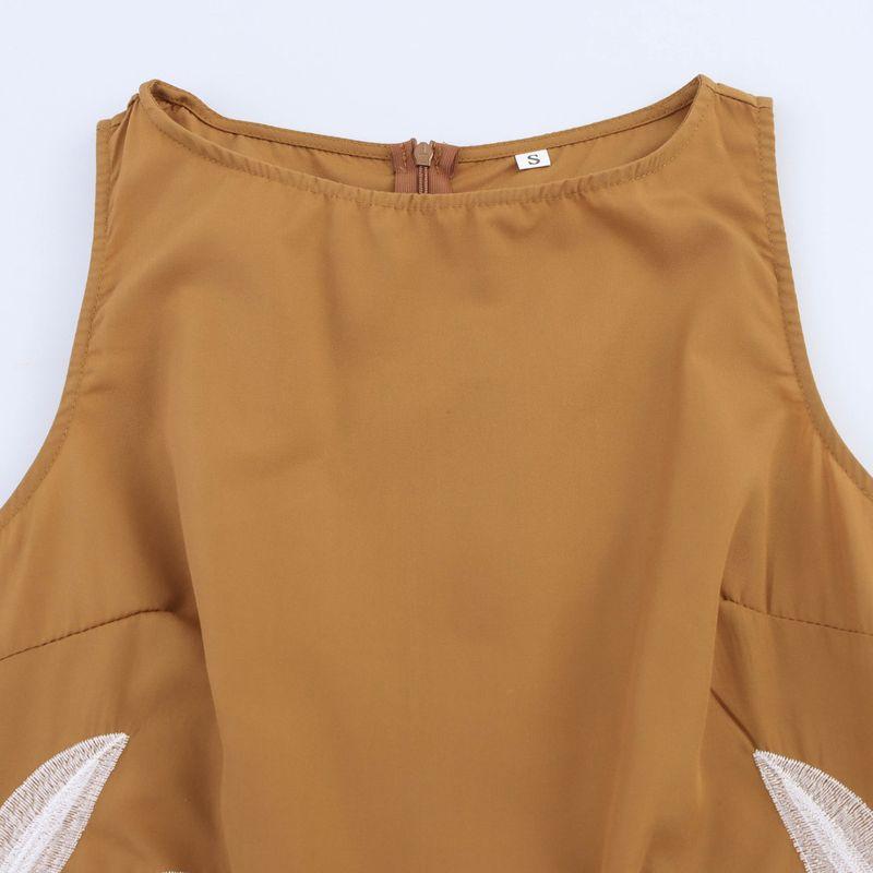 Araltay New Arrival Fashion Style Women's Clothing Fashion All-Match Minimalist Coconut Tree Embroider Sleeveless Commute Style Dress