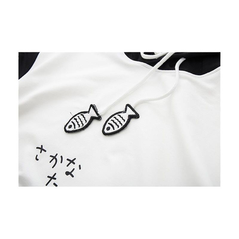 Autumn Cute Cat Patchwork Hooded Student Girls Casual Long-sleeved Sweatershirt