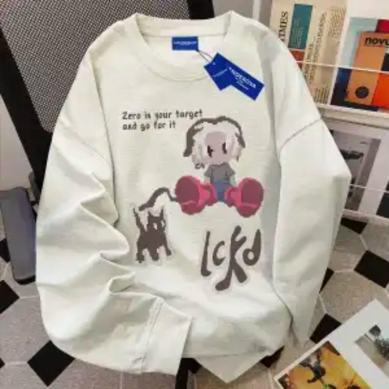 

Pure Cotton American Round Neck Loose Long-sleeved T-shirt for Women Autumn New Casual Versatile Design Top M покинуть белый