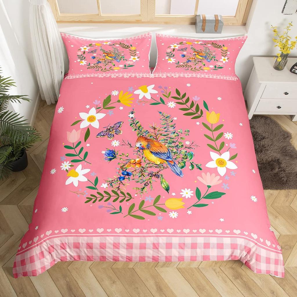 Kawaii Kaninchen Bettbezug Cartoon Tier Bettwäsche Set Geometrie Gitter Kariert Bettdeckenbezug Bunte Blumen Schmetterling Bettset