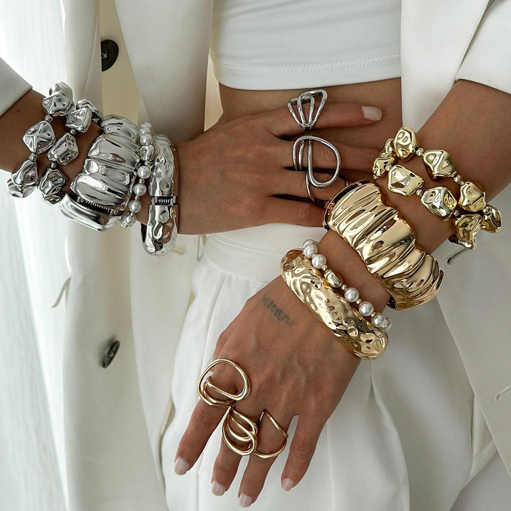 Metal Liquid Pleated Bracelet Bracelet Fashion Imitation Pearl Irregular Beaded Bracelet
