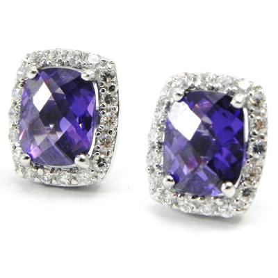 [I4208] - Ασημένια σκουλαρίκια 'Celestina' ασημί λευκό αμέθυστος (επενδυμένο με ρόδιο) - 13x10 mm