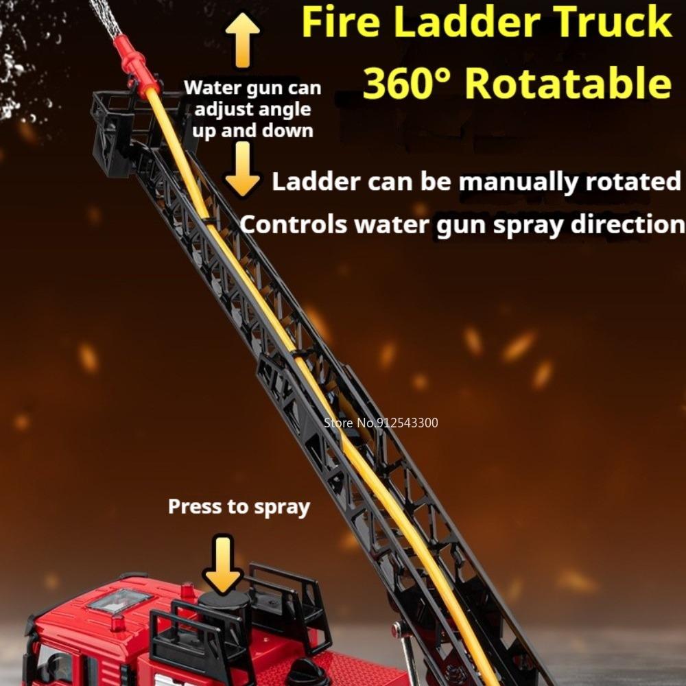 1:50 Ladder Water Tank Fire Truck Car Model Toy Alloy Body Sound Light Cars Spray Water Pull Back Vehicle for Kids Presents