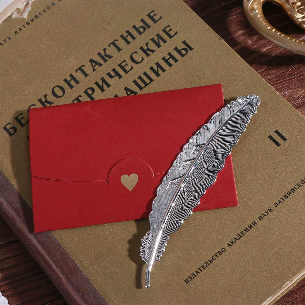 Ethnic Style Feather Pendants Bookmark Retro Bookmark Metal Feather Bookmark  Books Decorate