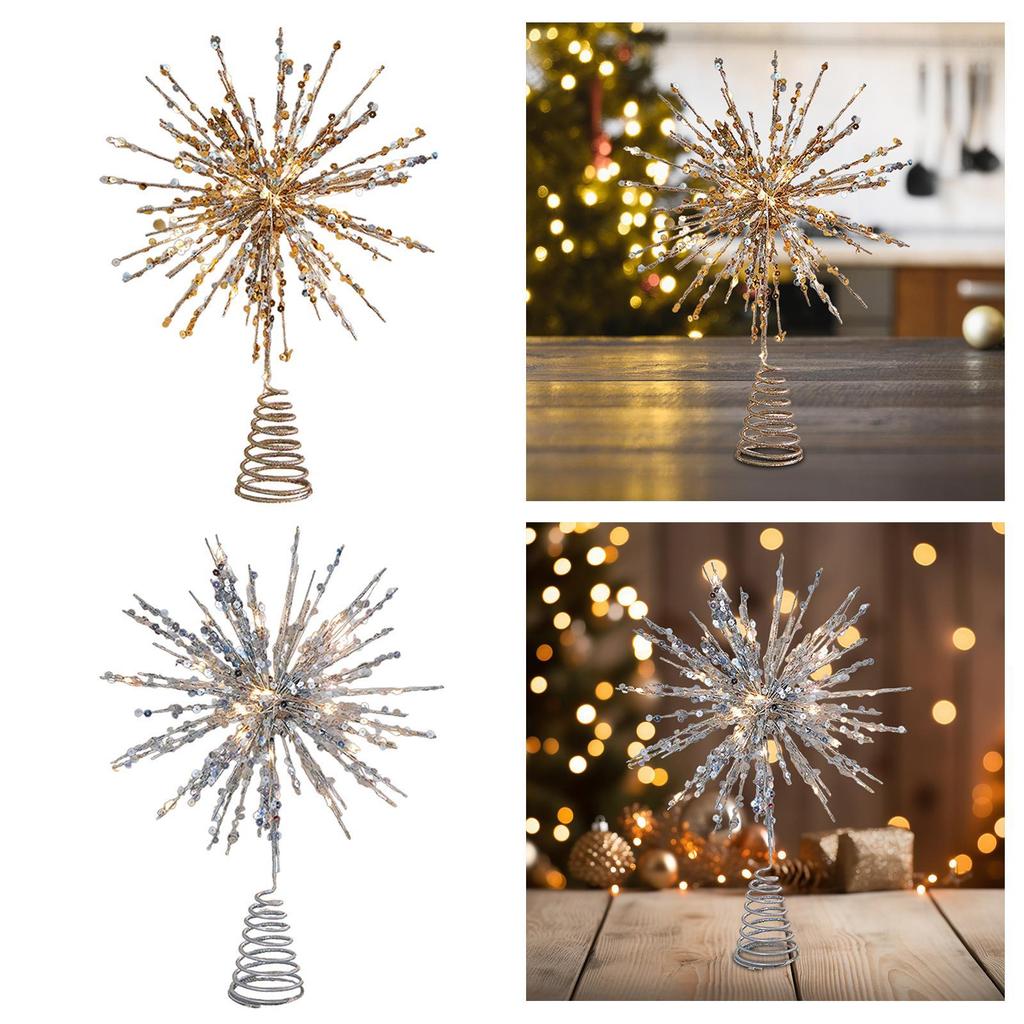 Christmas Tree Topper Exploding Star Ornament Party Props Friend Gifts Lighted Xmas Tree Decoration Glitter Starburst Treetop